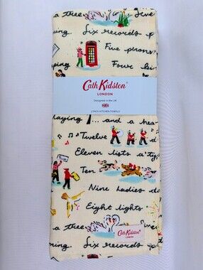 12 Days Of Christmas Kitchen Towels Set Of 3 Multicolor Cream 100% Cotton NWT